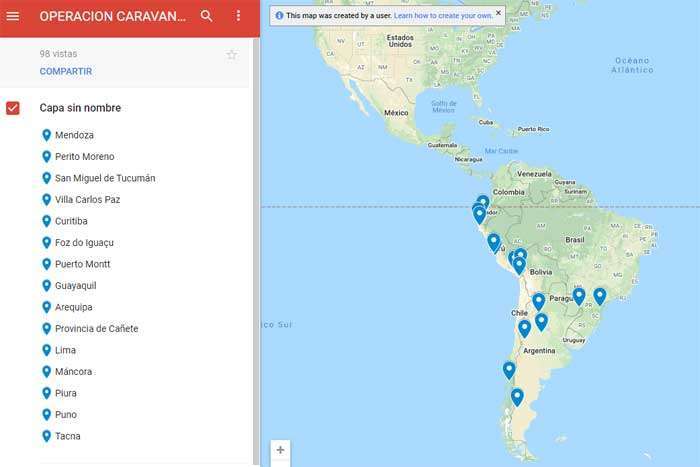 Mapa con los viajeros que piden caravana humanitaria