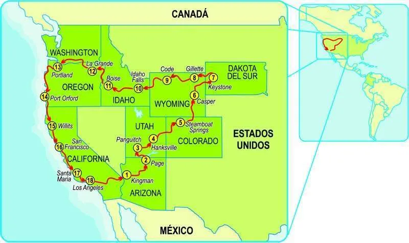 ruta del viaje por el oeste americano